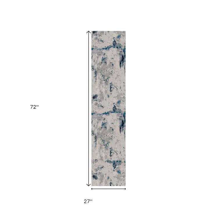 6' Blue And Cream Abstract Runner Rug
