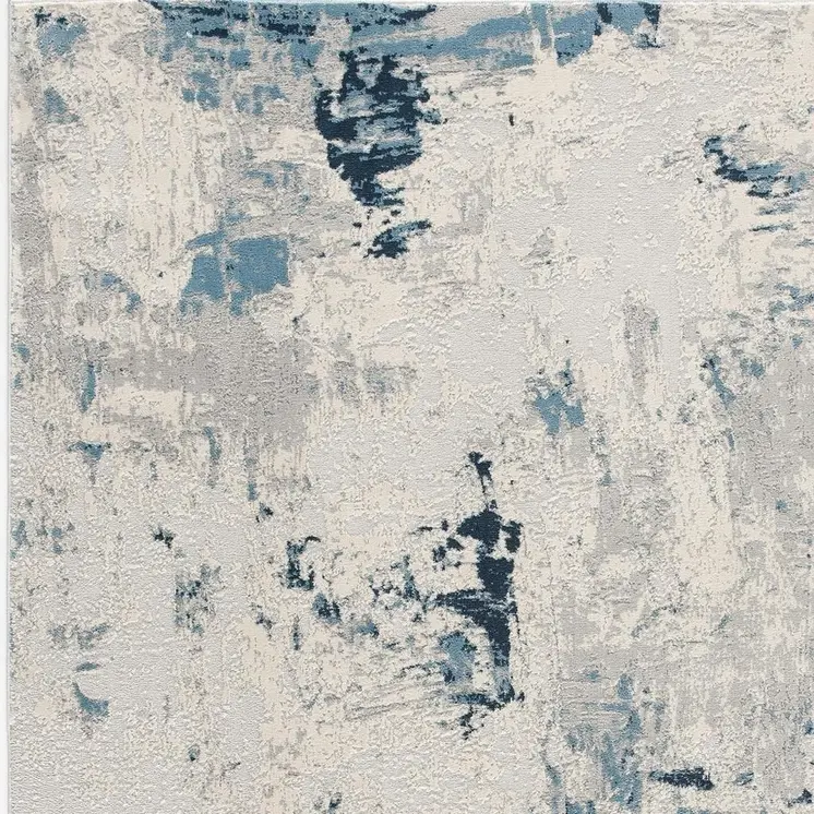 2' X 5' Blue And Cream Abstract Area Rug