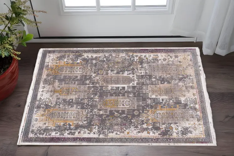 2' X 5' Gray And Beige Southwestern Area Rug