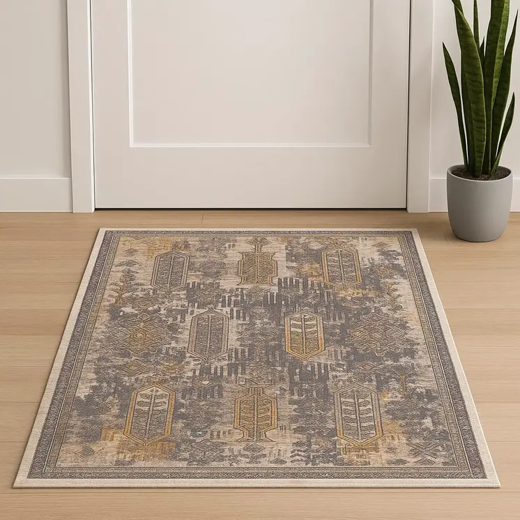2' X 4' Gray And Beige Southwestern Area Rug