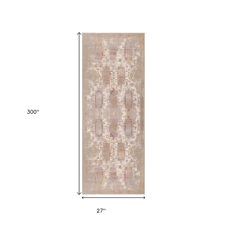 2' x 25' Gray And Beige Southwestern Runner Rug