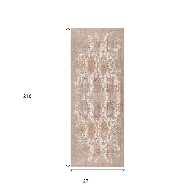 18' Gray And Beige Southwestern Runner Rug