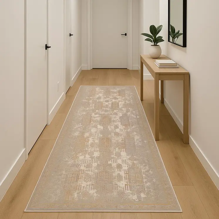 18' Gray And Beige Southwestern Runner Rug