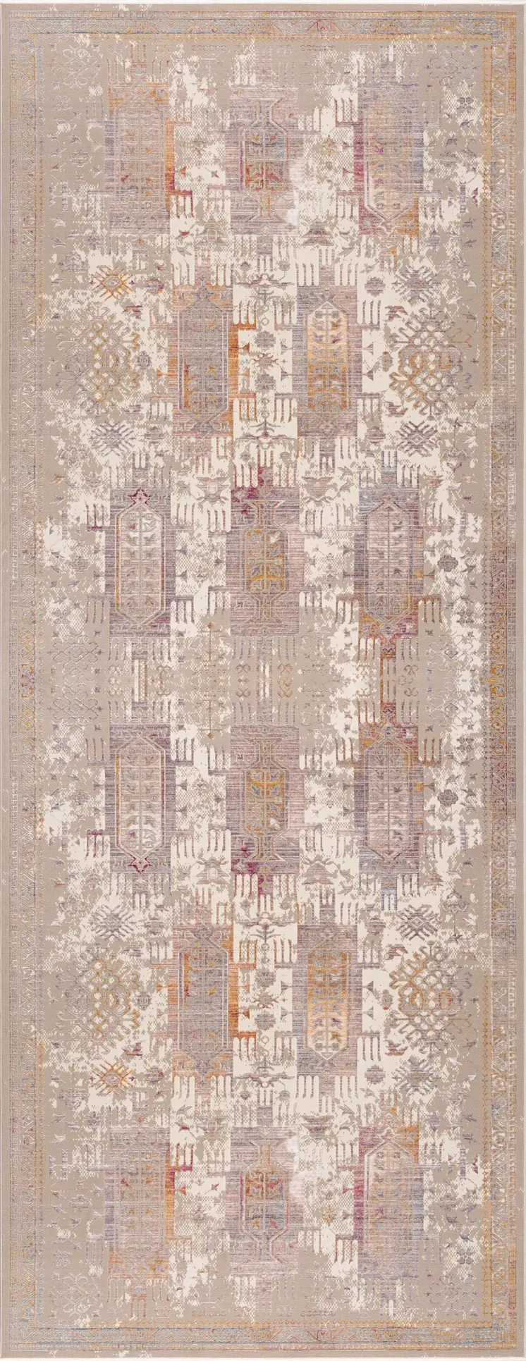 12' Gray And Beige Southwestern Runner Rug