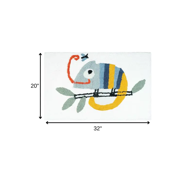 32" White And Yellow Cotton Chameleon Youthful Bath Rug