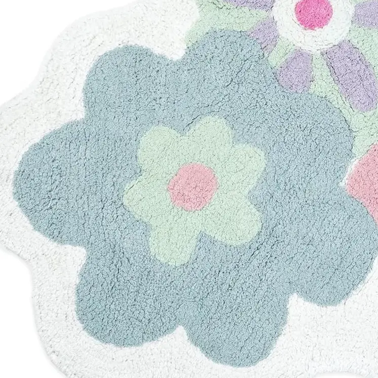 32" Pink And White Cotton Flowers Floral Bath Rug