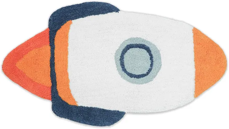 2' X 3' Orange And White Spaceships Youthful Washable Area Rug