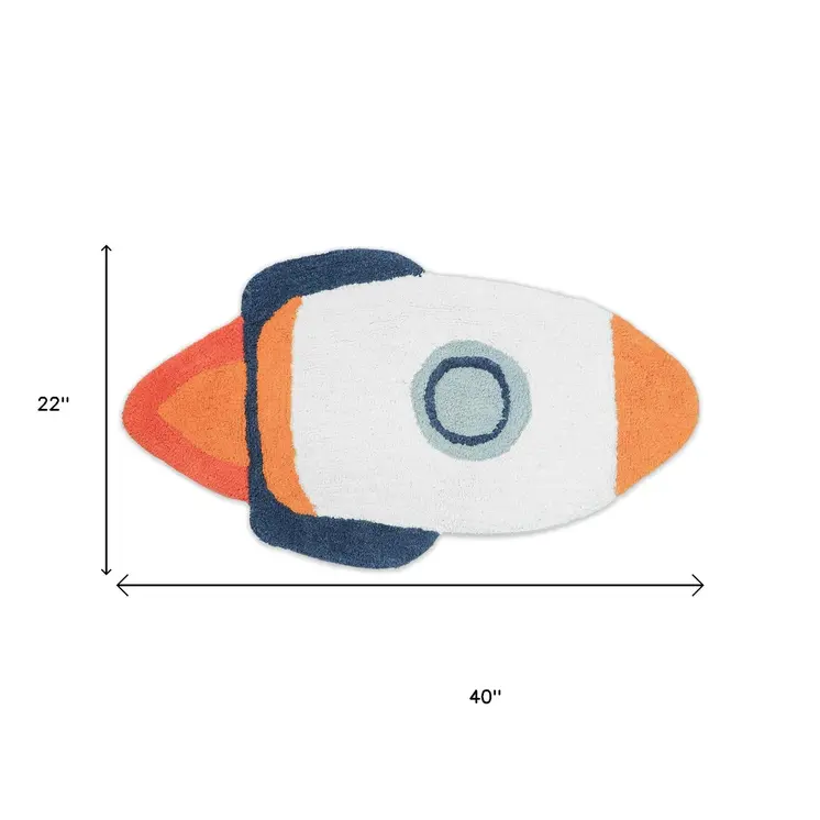2' X 3' Orange And White Spaceships Youthful Washable Area Rug