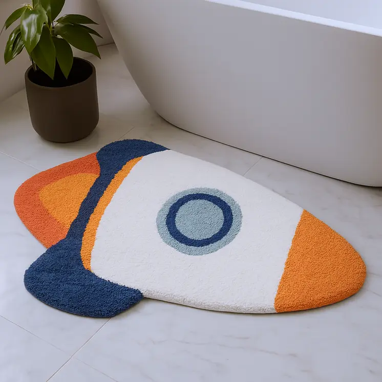 2' X 3' Orange And White Spaceships Youthful Washable Area Rug