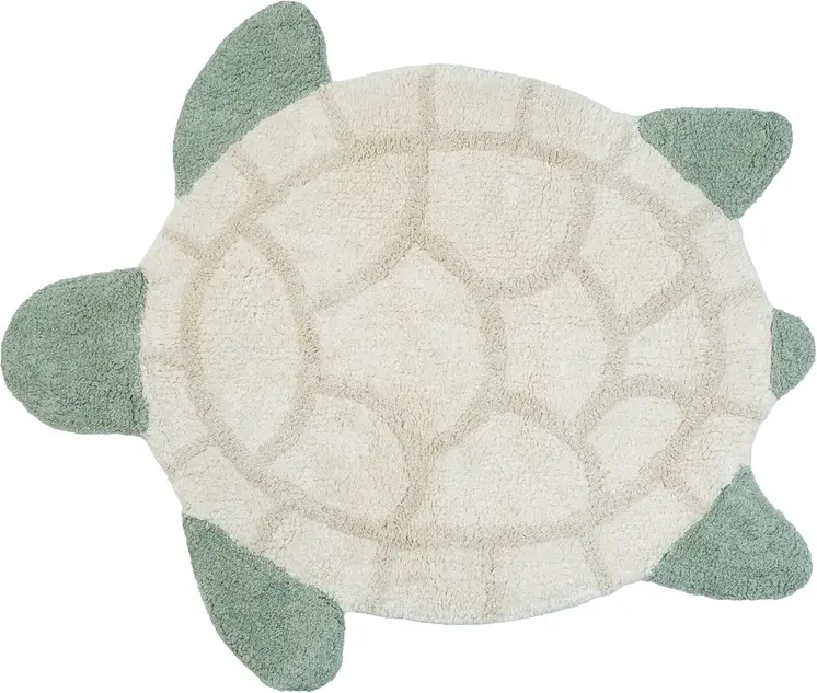 2' X 3' Green And Off White Sea Turtle Washable Area Rug