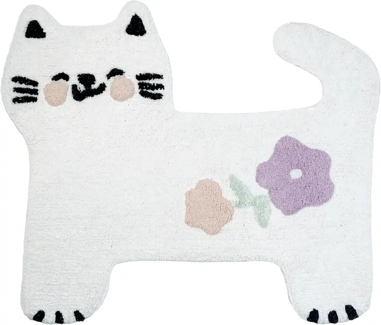 2' X 3' Black And White Kitty Cat Youthful Washable Area Rug