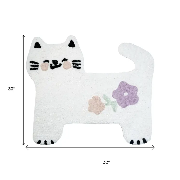 2' X 3' Black And White Kitty Cat Youthful Washable Area Rug