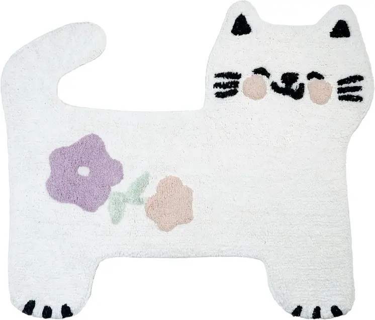 2' X 3' Black And White Kitty Cat Youthful Washable Area Rug