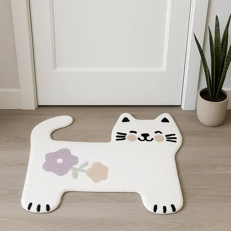 2' X 3' Black And White Kitty Cat Youthful Washable Area Rug