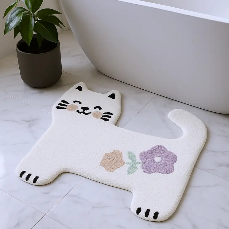 2' X 3' Black And White Kitty Cat Youthful Washable Area Rug