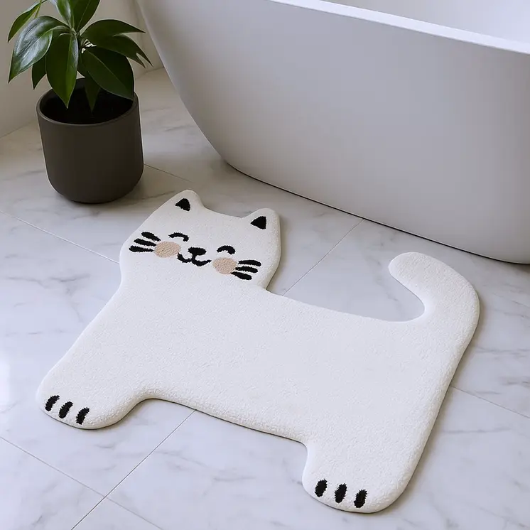2' X 3' Black And White Kitty Cat Youthful Washable Area Rug