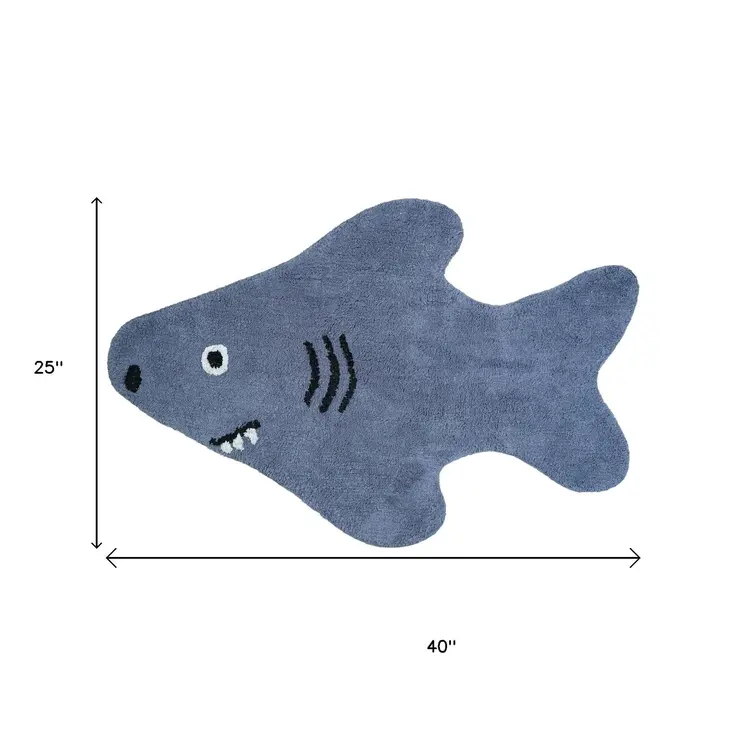 2' X 4' Dark Blue And White Shark Youthful Washable Area Rug