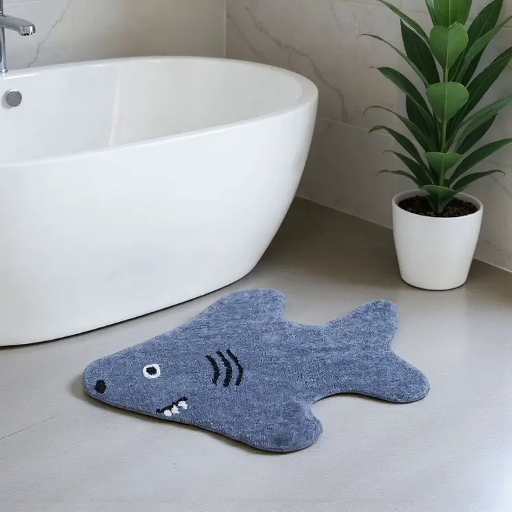 2' X 4' Dark Blue And White Shark Youthful Washable Area Rug