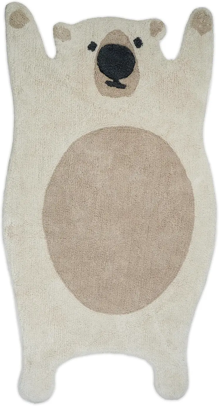 2' X 4' Brown And Off White Bear Youthful Hand Knotted Washable Area Rug