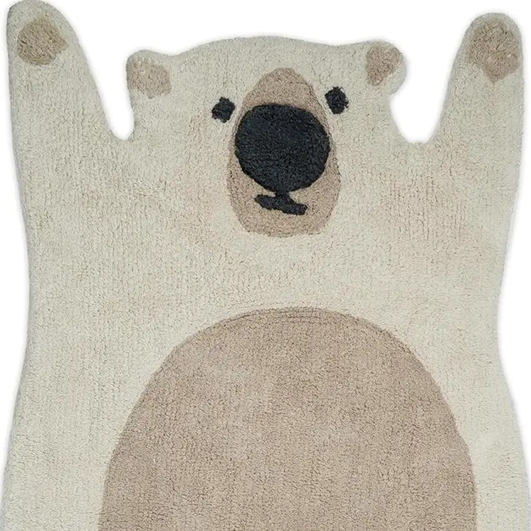 2' X 4' Brown And Off White Bear Youthful Hand Knotted Washable Area Rug