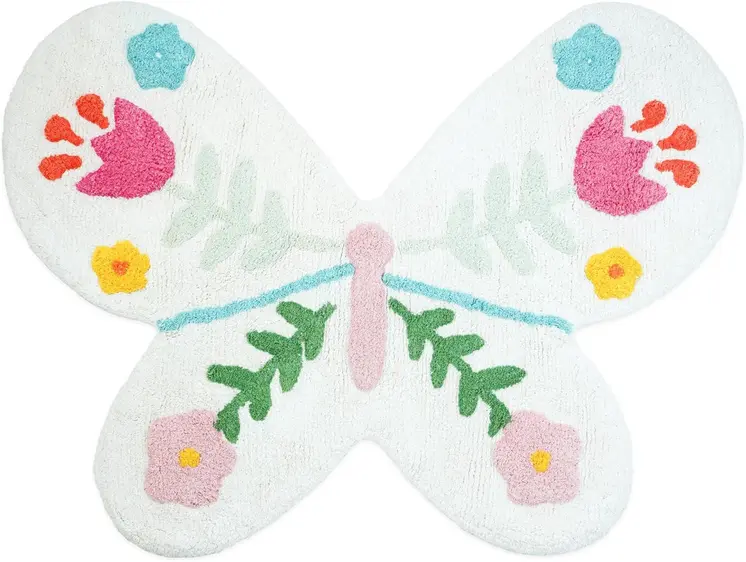 3' X 4' White And Pink Butterfly Youthful Washable Area Rug