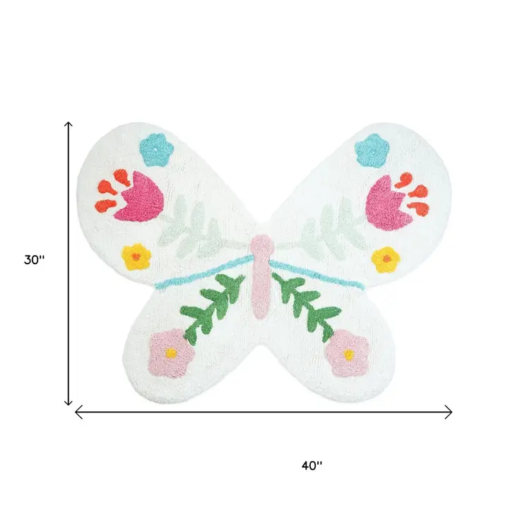 3' X 4' White And Pink Butterfly Youthful Washable Area Rug