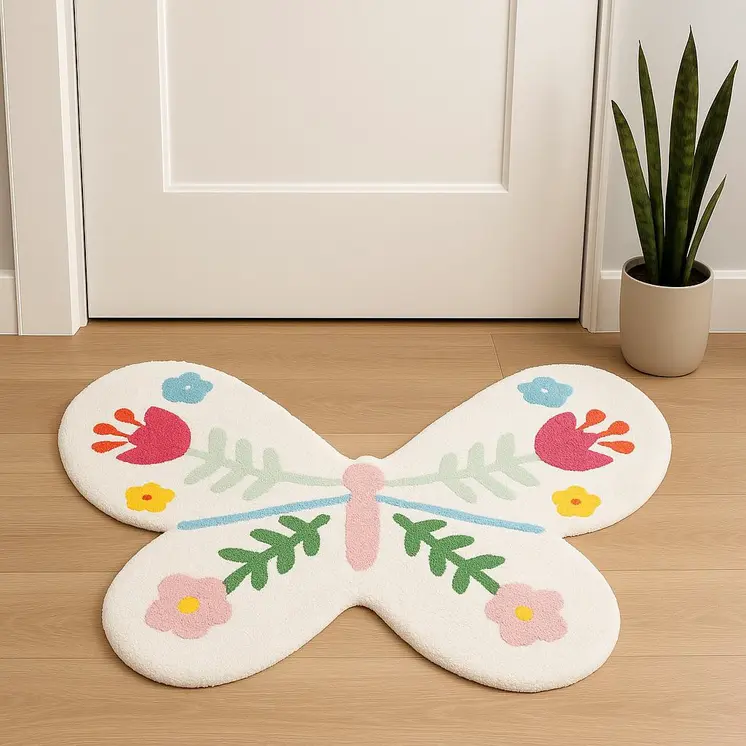3' X 4' White And Pink Butterfly Youthful Washable Area Rug
