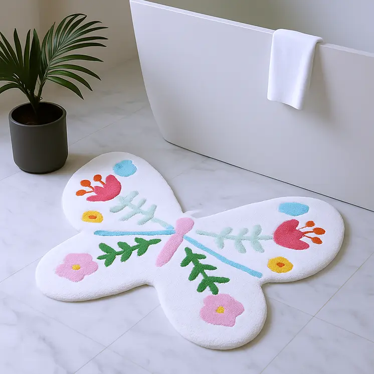3' X 4' White And Pink Butterfly Youthful Washable Area Rug