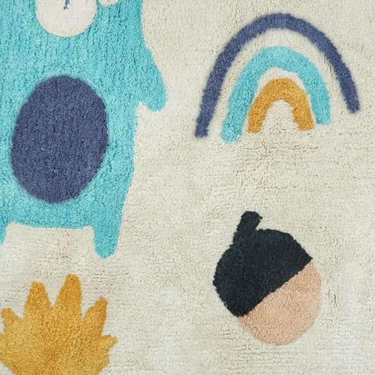 3' X 4' Beige And Blue Woodland Animals Youthful Washable Area Rug
