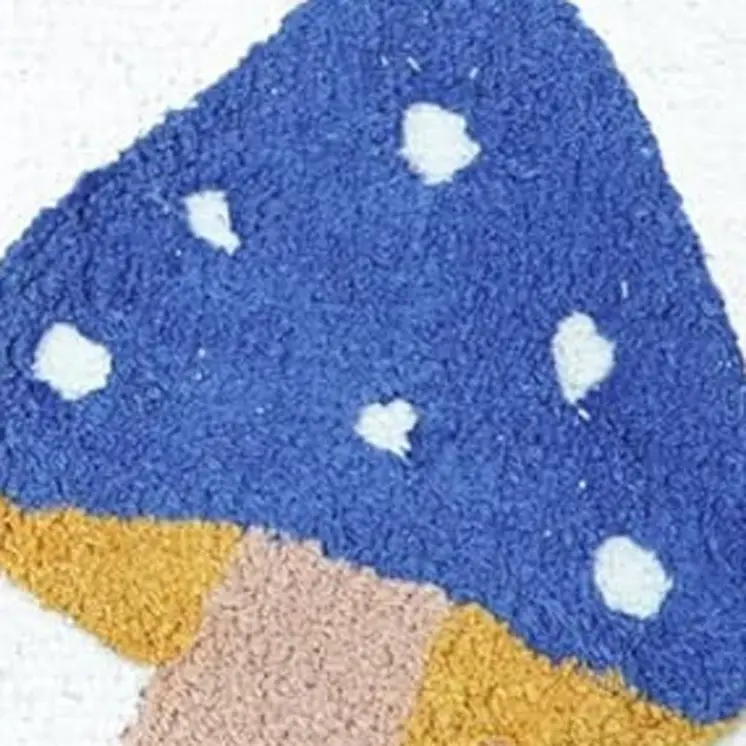 3' X 4' White Blue Pink And Tan Mushrooms Youthful Washable Area Rug