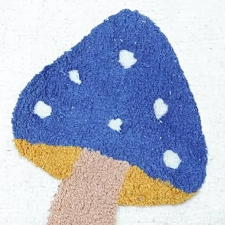 3' X 4' White Blue Pink And Tan Mushrooms Youthful Washable Area Rug