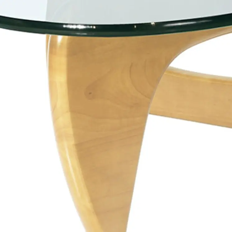 54" Clear and Natural Glass and Wood Triangle Abstract Coffee Table