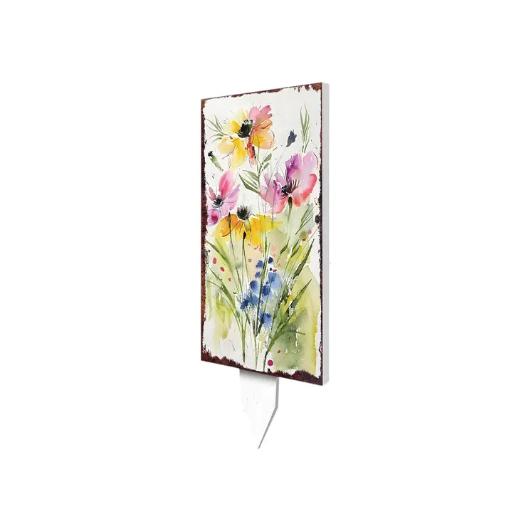 30" Blue Pink White And Yellow Solid Wood Wildflowers Garden Stake