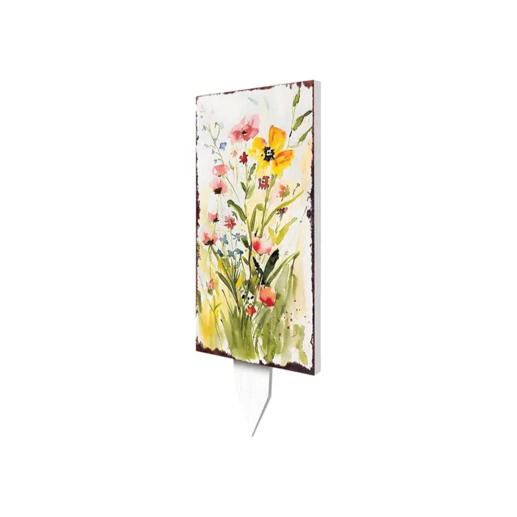 30" Green Pink White And Yellow Solid Wood Floral Bouquet Garden Stake
