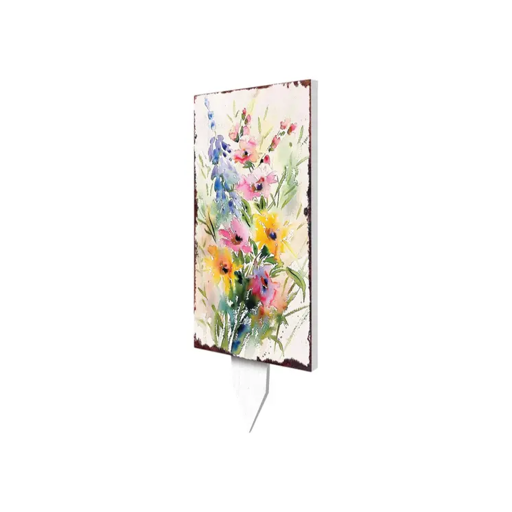 30" Blue Pink White And Yellow Solid Wood Wildflowers Garden Stake