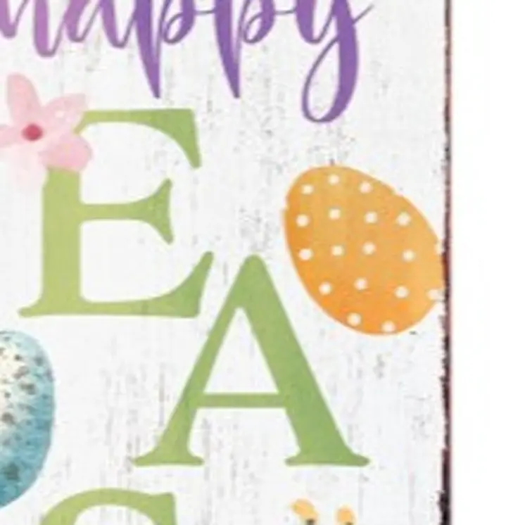 36" White Green And Purple Solid Wood Happy Easter Bunny Porch Sign