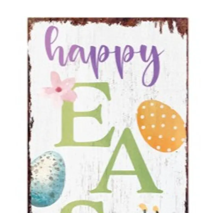36" White Green And Purple Solid Wood Happy Easter Bunny Porch Sign