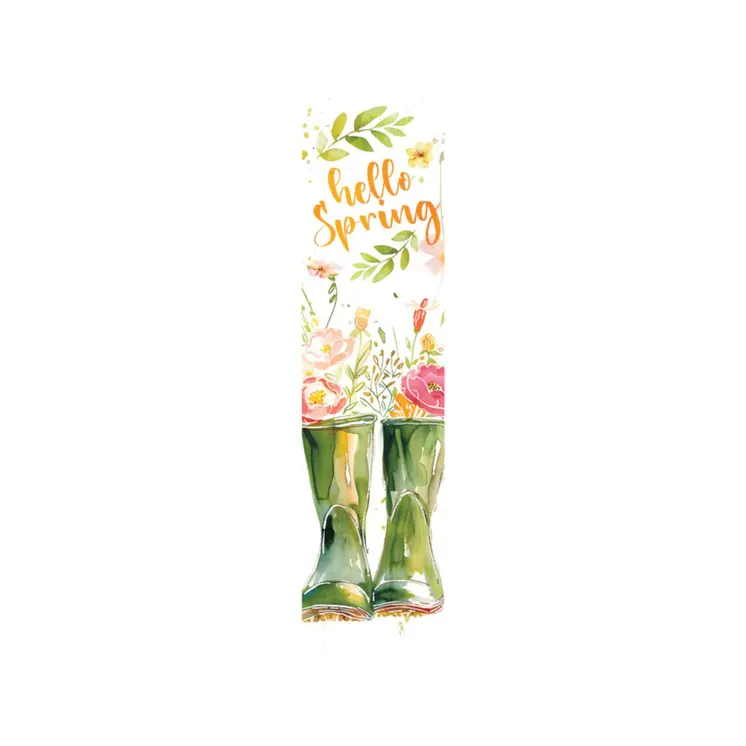 36" White Green And Pink Solid Wood Floral Bouquet Hello Spring Porch Sign