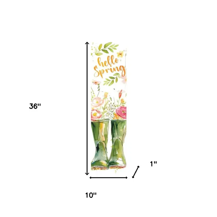 36" White Green And Pink Solid Wood Floral Bouquet Hello Spring Porch Sign