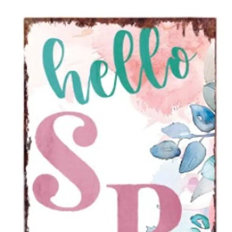 36" White Pink And Blue Solid Wood Floral Bouquet Hello Spring Porch Sign