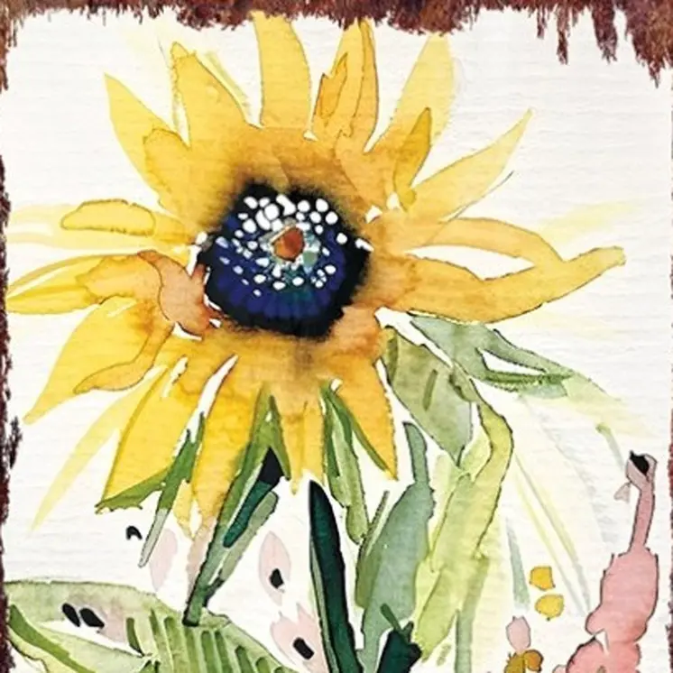 36" White Yellow And Blue Green Solid Wood Watercolor Floral Porch Sign