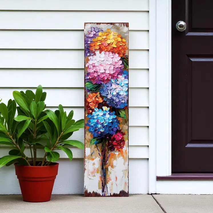 36" Blue Pink And White Solid Wood Hydrangeas Porch Sign