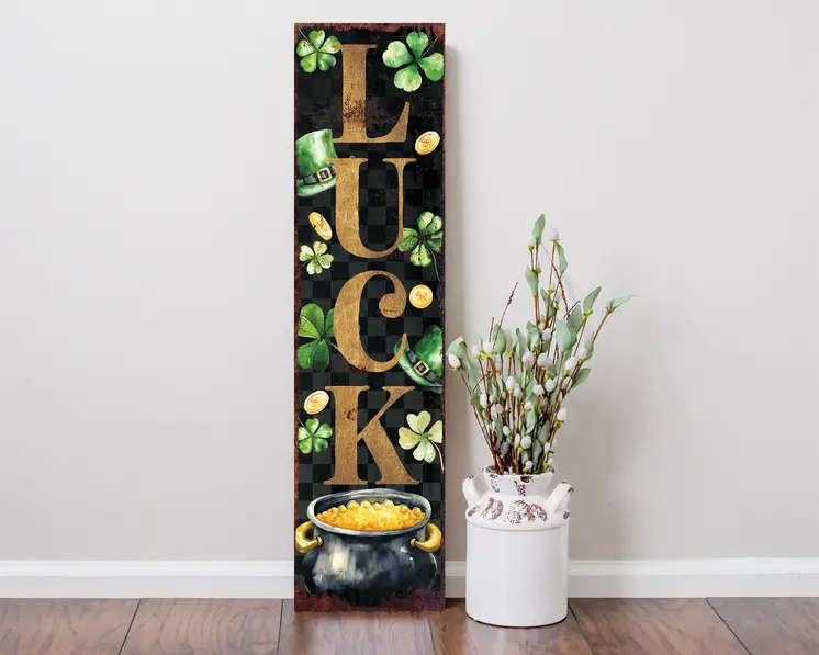 36" Black Gold And Green St Patrick's Day Solid Wood Porch Sign