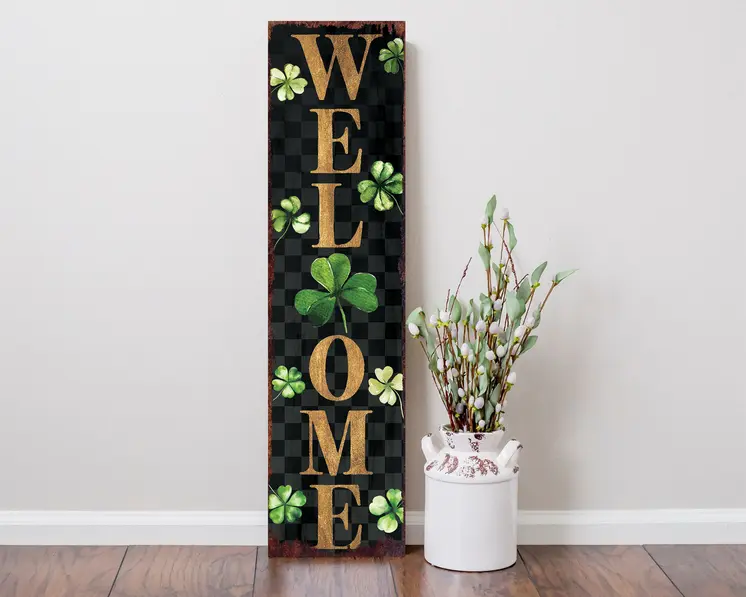 36" Black Gold And Green Solid Wood Welcome St Patrick's Day Porch Sign