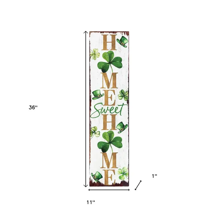 36" Gold Green And White Solid Wood Home Sweet St Patrick's Day Porch Sign