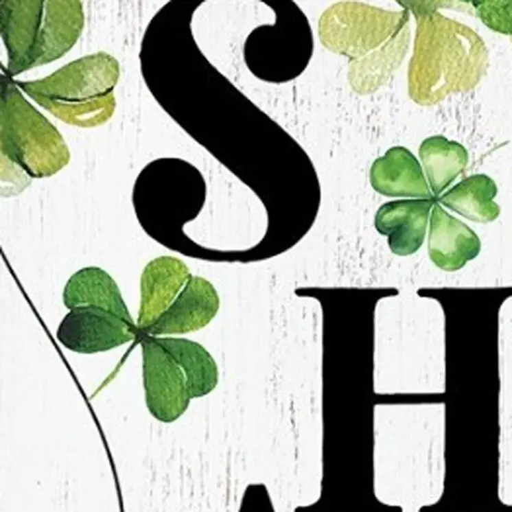 36" Gold Green And White Solid Wood Hello St Patrick's Day Shamrock Porch Sign