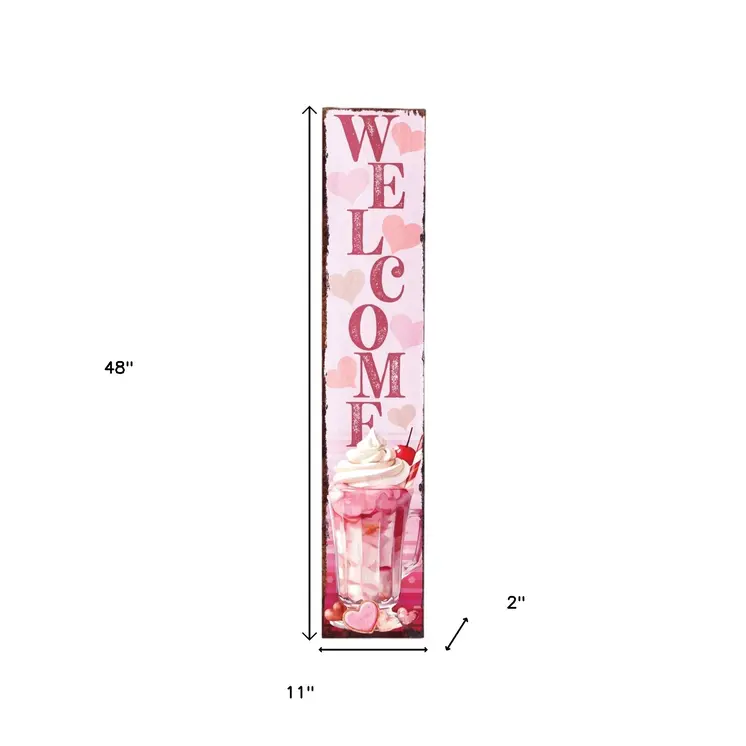 48" Pink Solid Wood Hearts Welcome Porch Sign