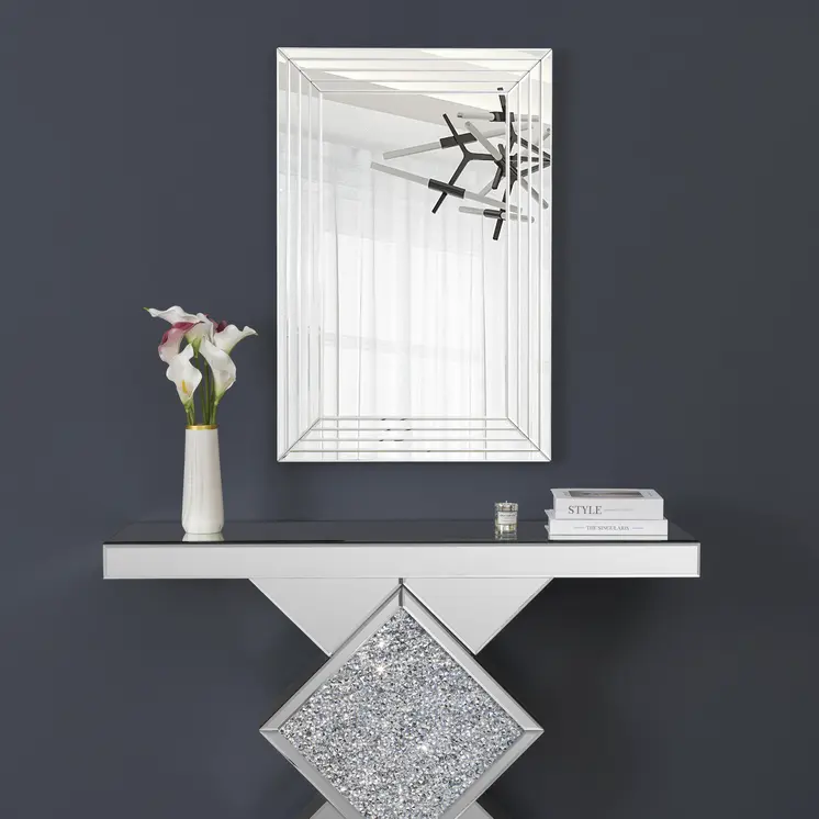 39" Silver Geo Lines Frameless Accent Mirror