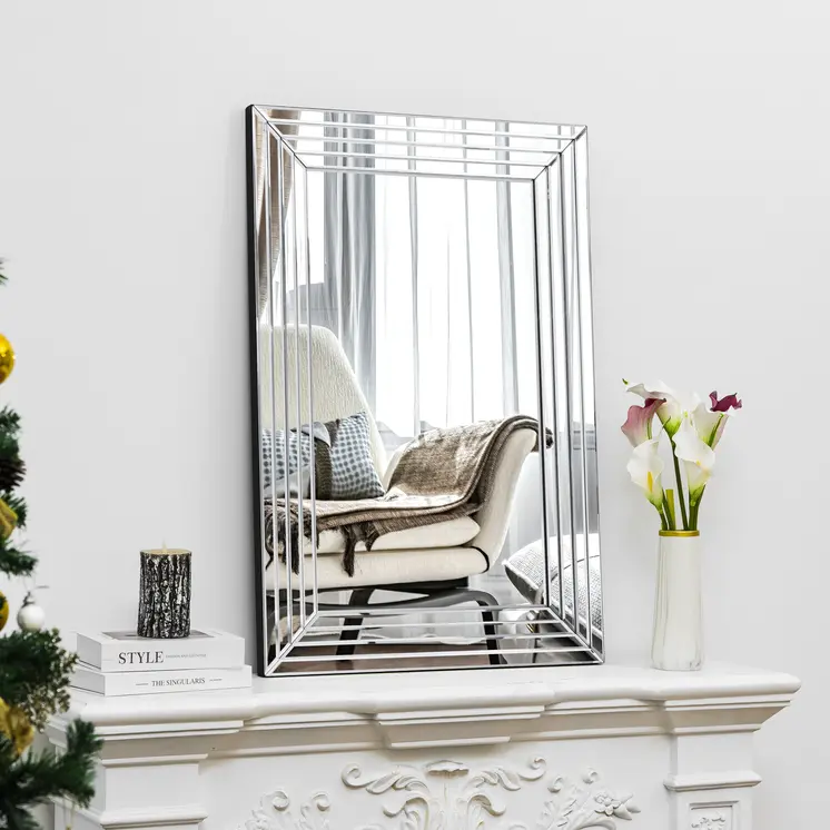 39" Silver Geo Lines Frameless Accent Mirror