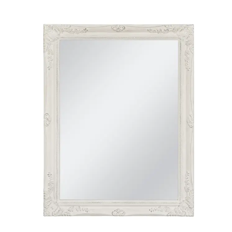 40" White Wood Ornate Framed Accent Mirror